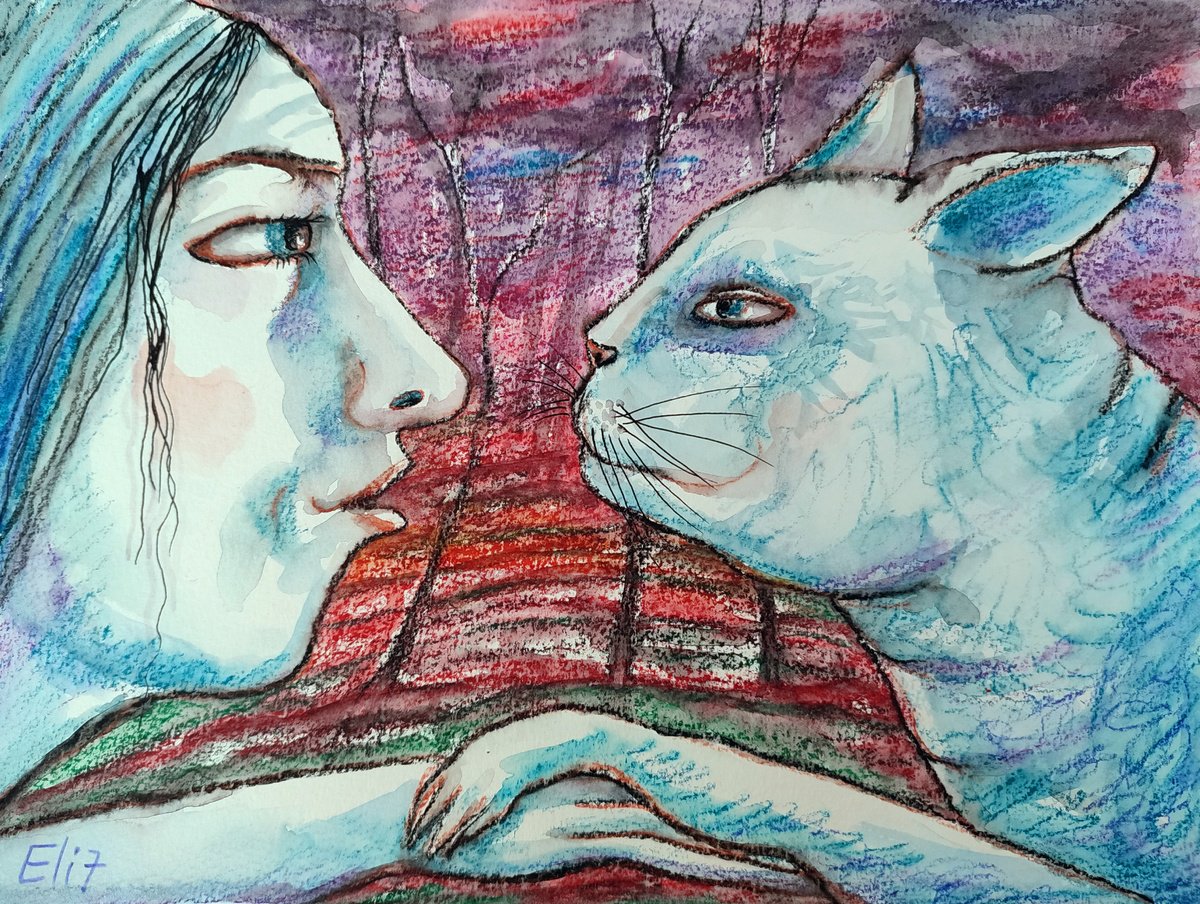 Expressive Animal Painting By Elisheva Nesis, 12 X 9, Confession, Original Artwork