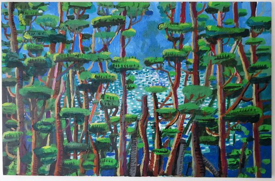 lake through the trees