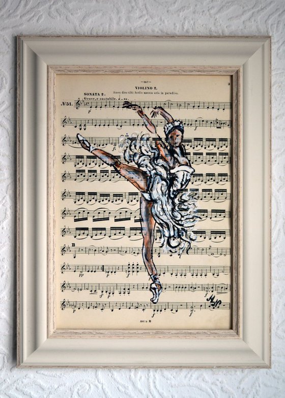 Framed Ballerina XIV -Vintage Music Page, GIFT idea
