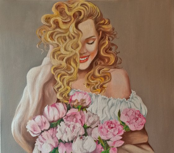 Portrait with peonies