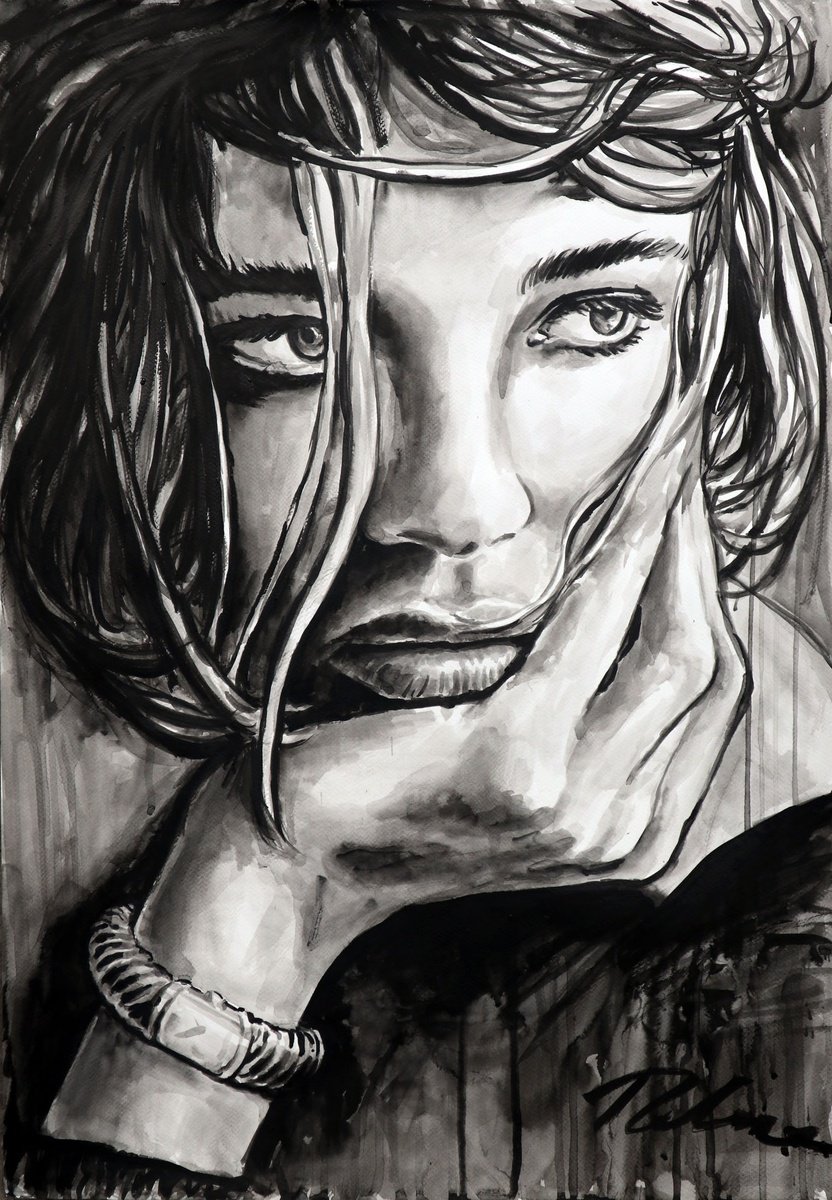 Urban And Pop Portrait Ink Drawing By Tashe, 21 X 30", "After The Fact", Original Artwork