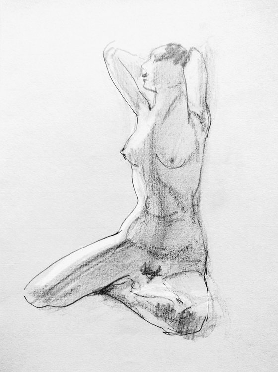 Waking up. Imagination. Original nude drawing.
