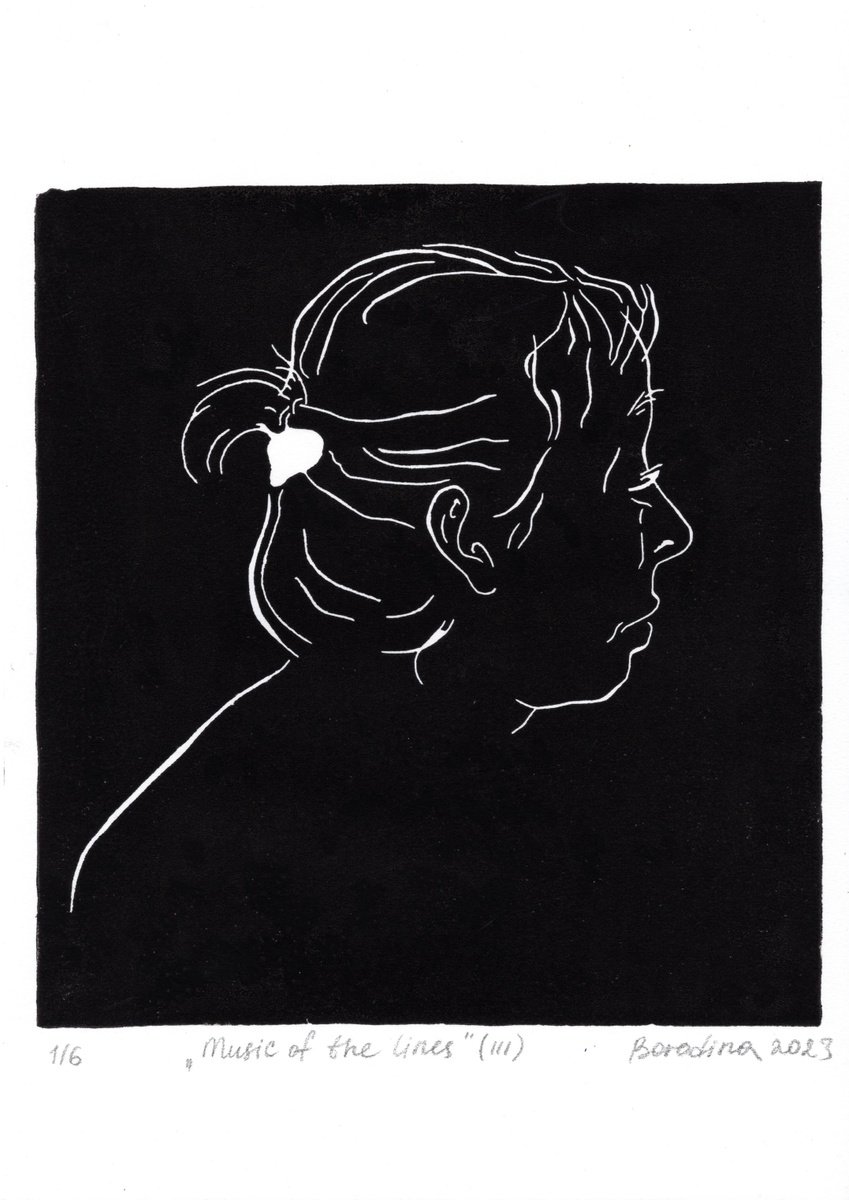 Portrait Linocut By Anastasia Borodina, 8 X 12, Music Of The Lines Iii - Handprinted, Original Artwork