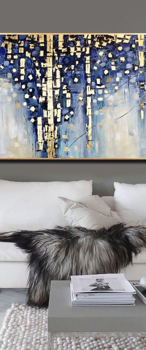Heart of Sunshine - Abstract Painting 48" Large Canvas, Gold Leaf, Minimalist Painting by Lana Guise