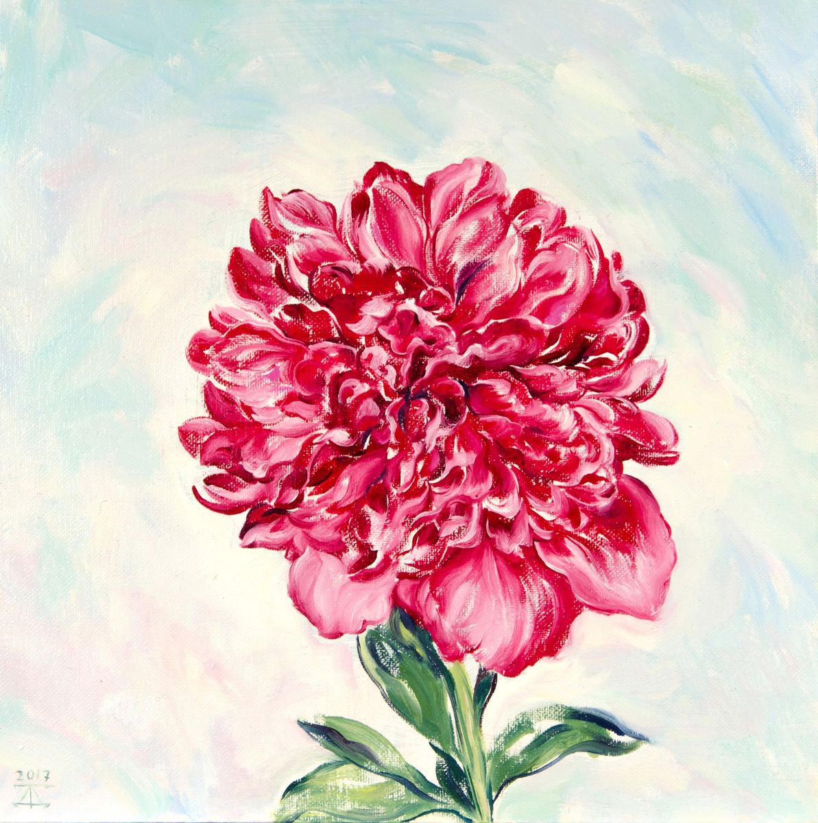Impressionistic Botanical Oil Painting By Daria Galinski, 12 X 12, Pink Peony. 2017, Original Artwork