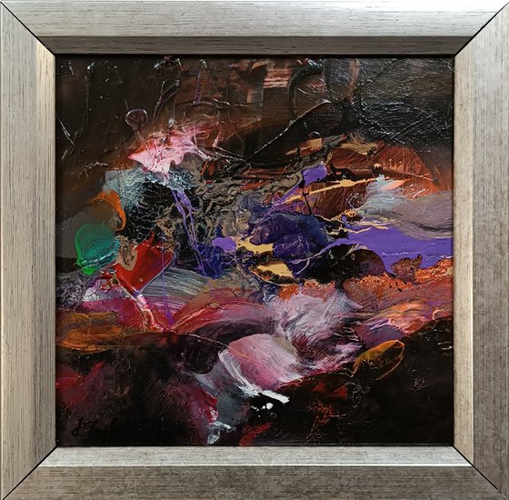 Small size framed oneiric enigmatic abstract painting by master O Kloska