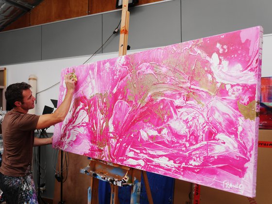 Pink Wild Thing 200cm x 80cm Pink Gold Textured Abstract Art