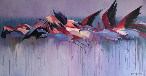 Flying tropical Pink flamingos Painting