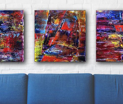 "Deep In Thought" - FREE WORLDWIDE SHIPPING - Original Large PMS Abstract Triptych Oil Paintings On Canvas - 60" x 20" by Preston M. Smith (PMS)