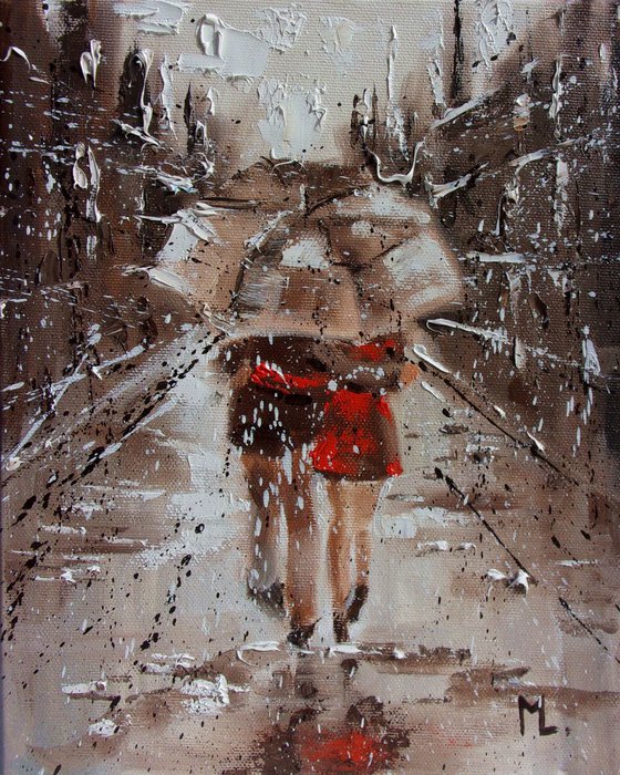 " LOVE IS IN THE AIR ... " original painting CITY palette knife