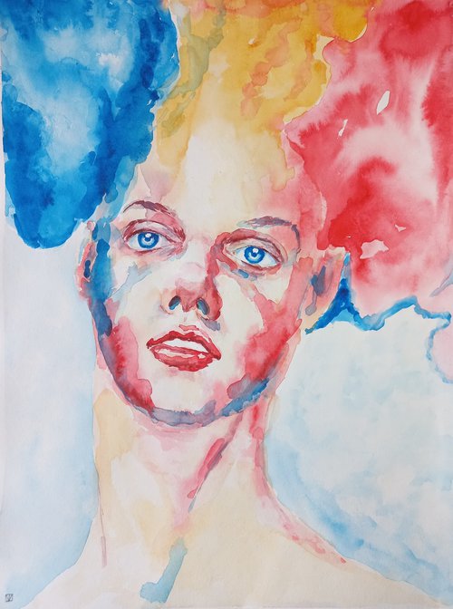Watercolor abstract portrait 2022, 39.5x30 cm by Tatiana Myreeva