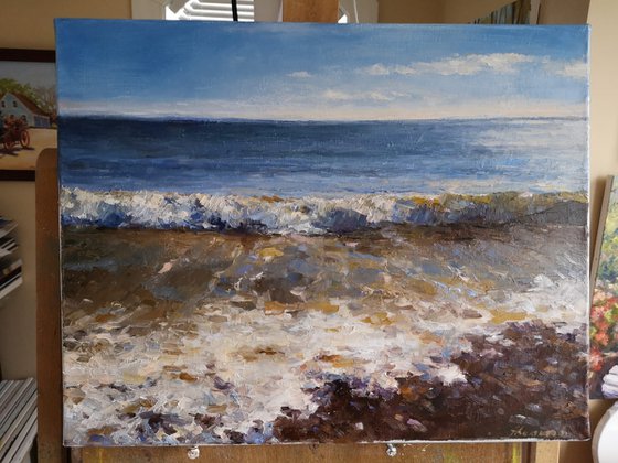 Sun on the ocean wave 2, original one of a kind oil on canvas seascape