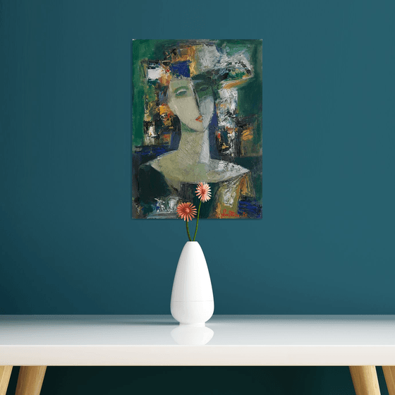 Portrait 29x40cm, oil painting, paper