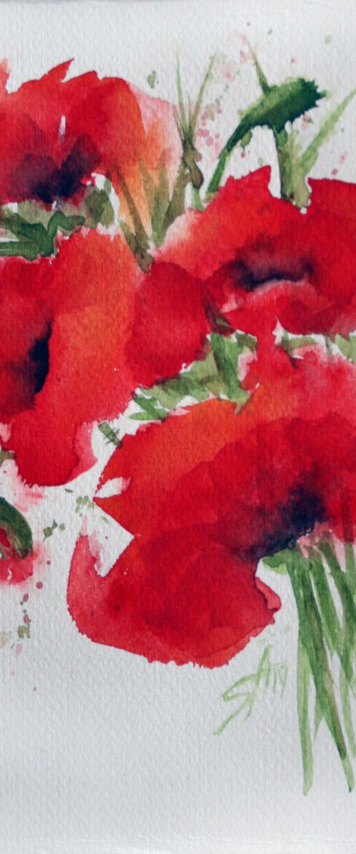 Poppy's  / Original Painting / emotion in the portrait of a flower / color harmony of watercolor / a gift for you by Salana Art Gallery