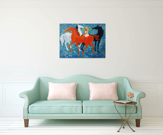 Girl And Three Horses