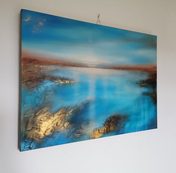 A large modern abstract figurative structured seascape painting "Serenity"