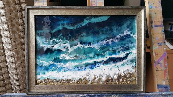 Sea breeze - resin painting, small gifts in a frame