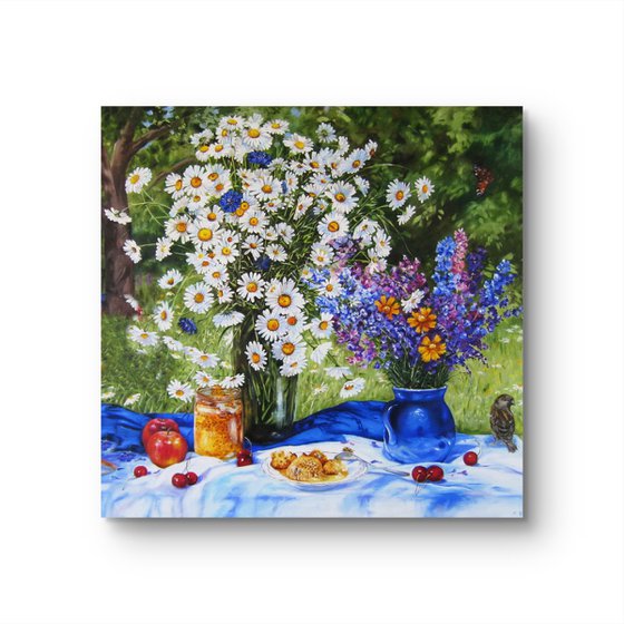 Wildflowers and Daisies in Summer Garden