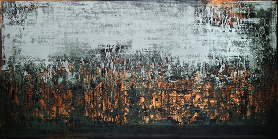 FLOODPLAIN FOREST - 160 x 80 CM - TEXTURED ACRYLIC PAINTING ON CANVAS * GREEN * GOLD