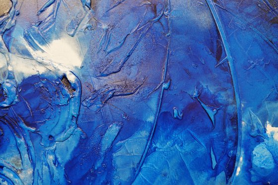 Sapphire Wash 190cm x 100cm Blue Ink Textured Abstract Art