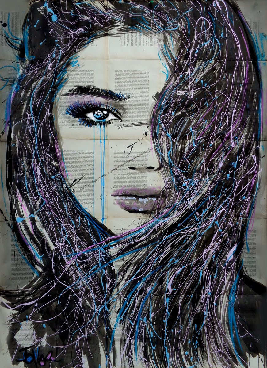 Expressive Portrait Ink Drawing By Loui Jover, 33 X 47", Fantasia, Original Artwork