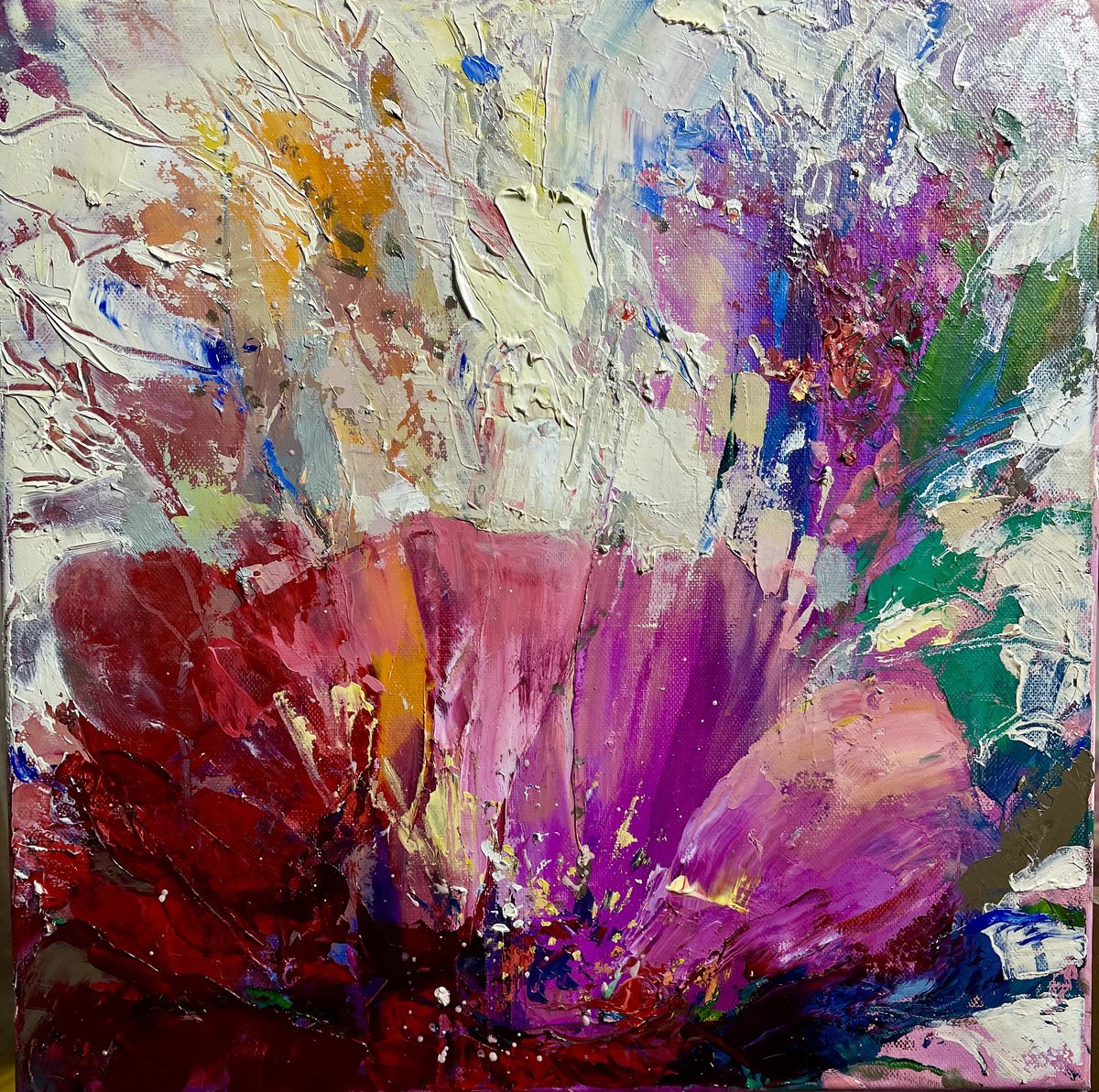 Impressionistic Botanical Oil Painting By Ewa Czarniecka, 16 X 16, Nature