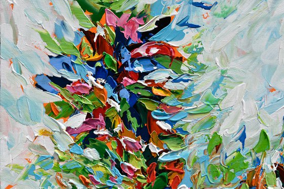 Burst of Flowers II - Abstract Original Acrylic Painting, Textured Palette Knife Wall Art Canvas