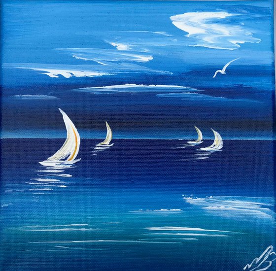 Study in blue in a white frame