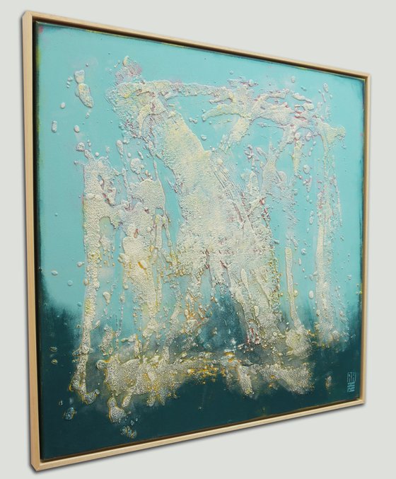 Abstract Painting - Blue Lagoon - Incl Floating Frame - 85x85cm -51J