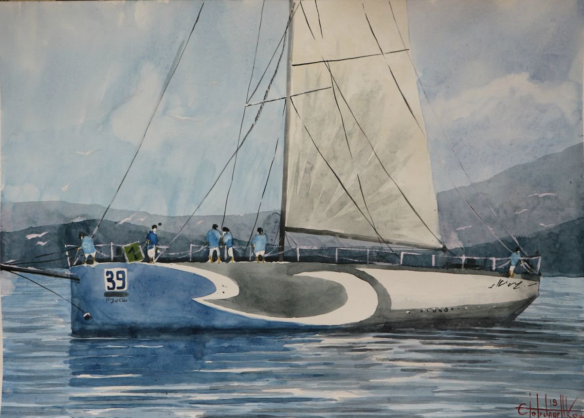 Photorealistic Landscape Watercolour By Eugene Gorbachenko, 24 X 17, Regatta, Original Artwork