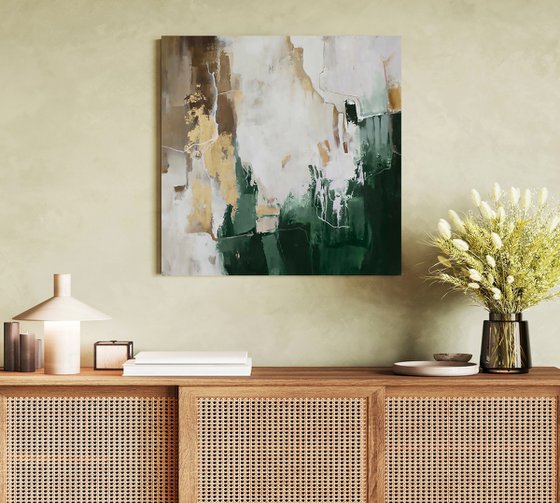 "Green Flood 2" Green gold brown abstract art