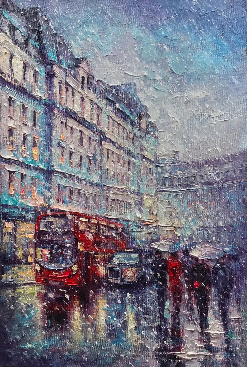 Impressionistic Cityscapes Oil Painting By Artem Grunyka, 16 X 24, «London In Motion, Original Artwork