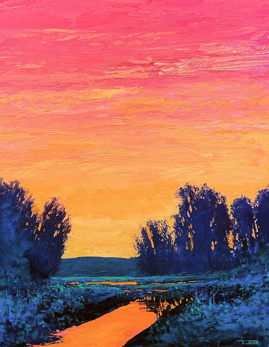 Distant Sunset 230106, colorful sunset landscape by Don Bishop