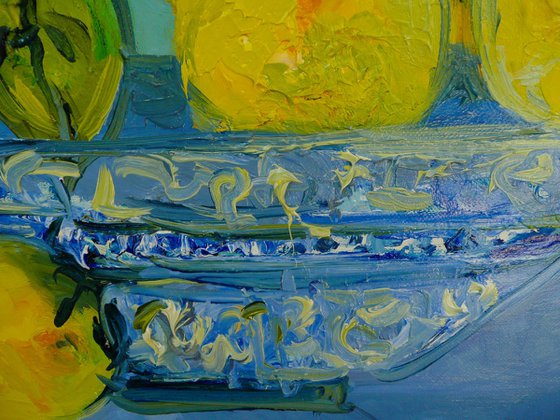 Lemons in Blue Bowl