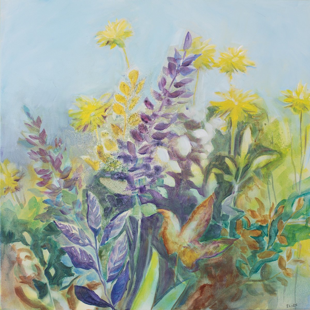 Impressionistic Landscape Acrylic Painting By Eliry Arts, 24 X 24, Nature Bath 8, Original Artwork