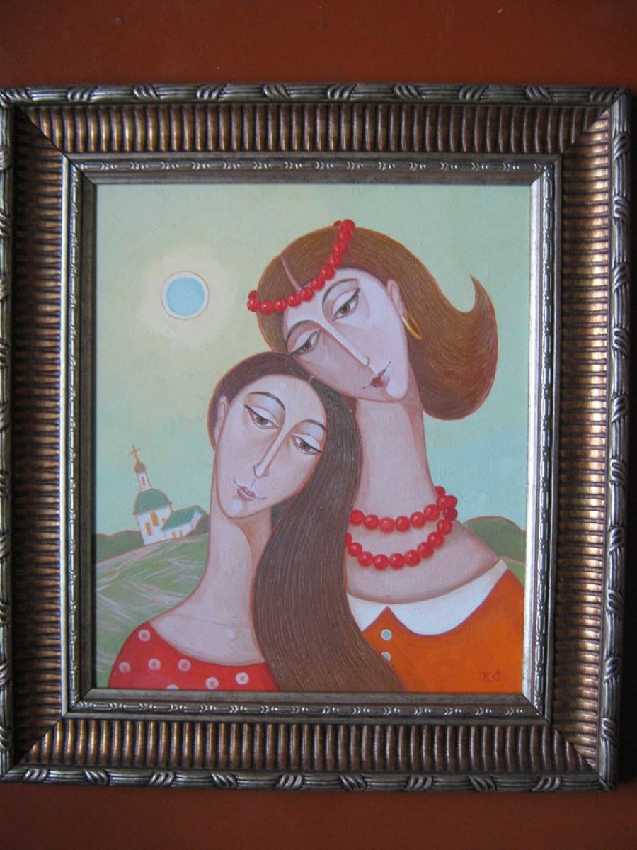 Impressionistic Landscape Oil Painting By Valeriy Savenets-1, 14 X 18", Girlfriends, Original Artwork