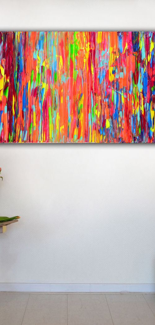 Pink-Orange Spring Moon - 150x60x2 cm - Big Painting XXXL - Large Abstract, Supersized Painting - Ready to Hang, Hotel Wall Decor by Soos Tiberiu