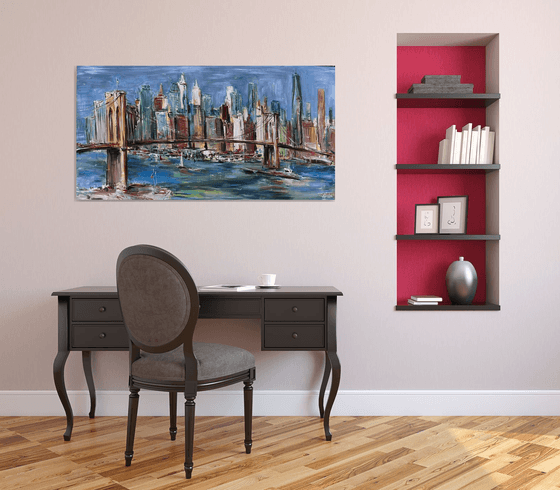 Brooklyn bridge, abstract impressionist painting 70x135cm