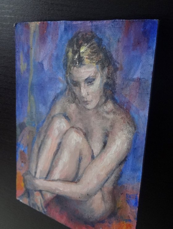 Young Woman Seated. Acrylic Painting on Panel.2022.