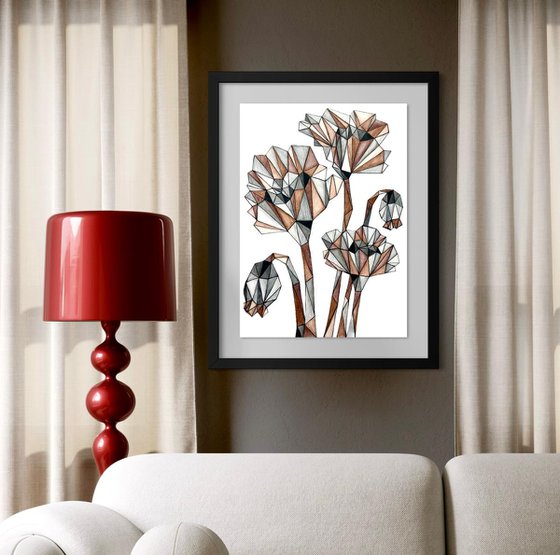 TERRACOTTA POPPIES IN STAINED GLASS LIGHT