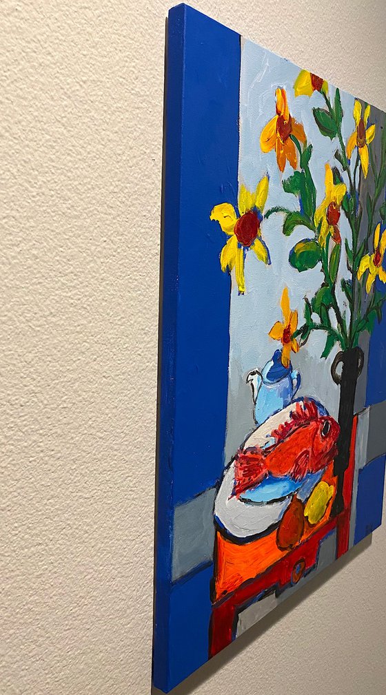 Still Life with Fish and Vase of Flowers.