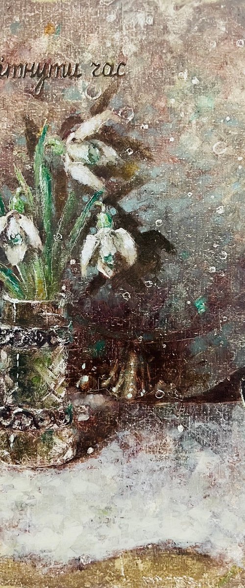 Snowdrop Silverware Still Life by Yulia Odukalets