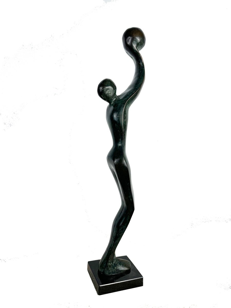 Expressive Portrait Bronze Sculpture By Toth Kristof, 3 X 20", Basketball Player, Original Artwork