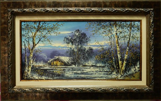 Winter landscape with birch trees