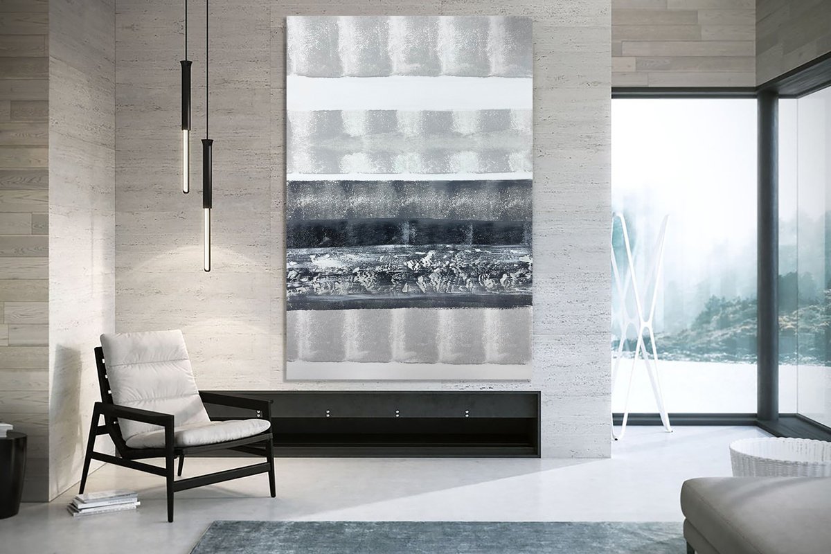 150x100cm White Black Gray Abstract. White luxury. by Marina Skromova