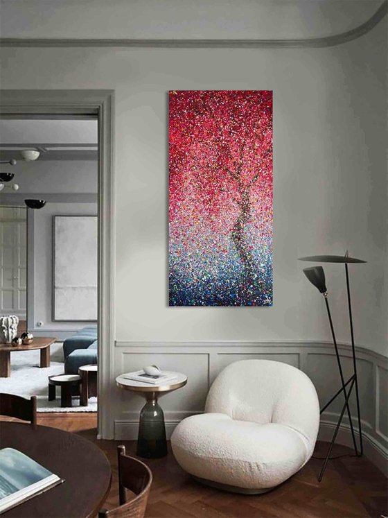Blooming flowers Pink tree Love pink painting Sakura Blossom Dream abstract art
