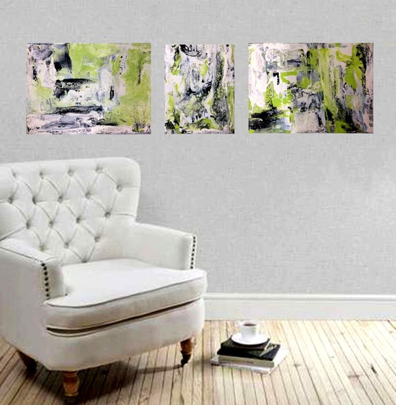 Limed Lace II ~ Abstract Oil On Canvas Triptych