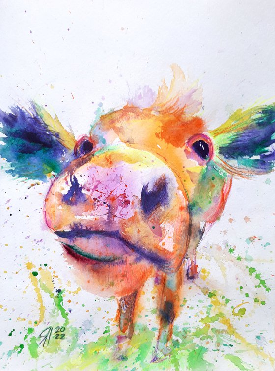 Calf I / From the Series of Expressive Animal Portraits /  ORIGINAL PAINTING