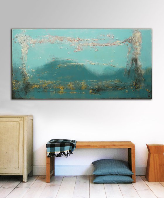 Blue Abstract Painting - The Blue Lagoon - 140x70 cm - Ronald Hunter - 02J