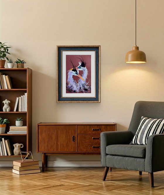 Twin Herons Soft Pastel